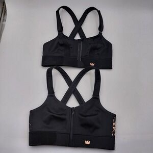 SHEFIT Lot 2 Ultimate High Impact Sports Bra BlK S Adjustable Straps Zip Front